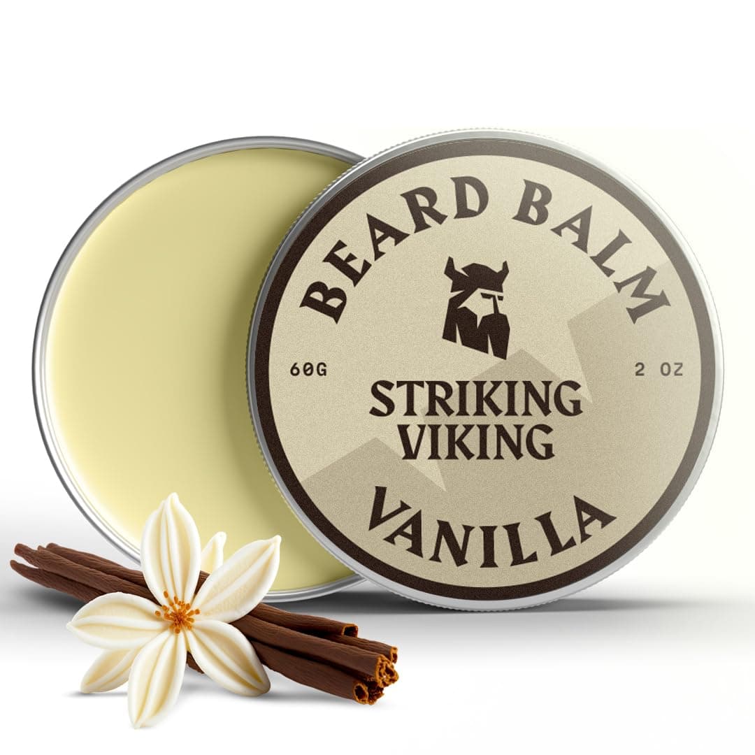 Striking Viking Vanilla Beard Balm - Styles, Strengthens & Softens Beards and Mustaches - Natural Beard Conditioner Wax with Shea Butter, Tea Tree