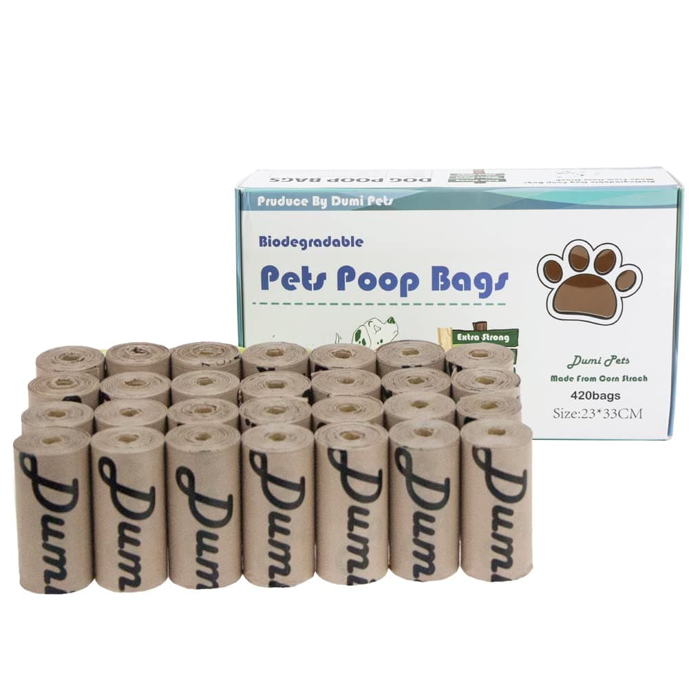 Dumi Pets Biodegradable poo bags Extra Thick and Strong,Leak Proof 420 PCS Dog Waste Bags Eco Friendly pooh bags for dogs and Earth rated dog bags