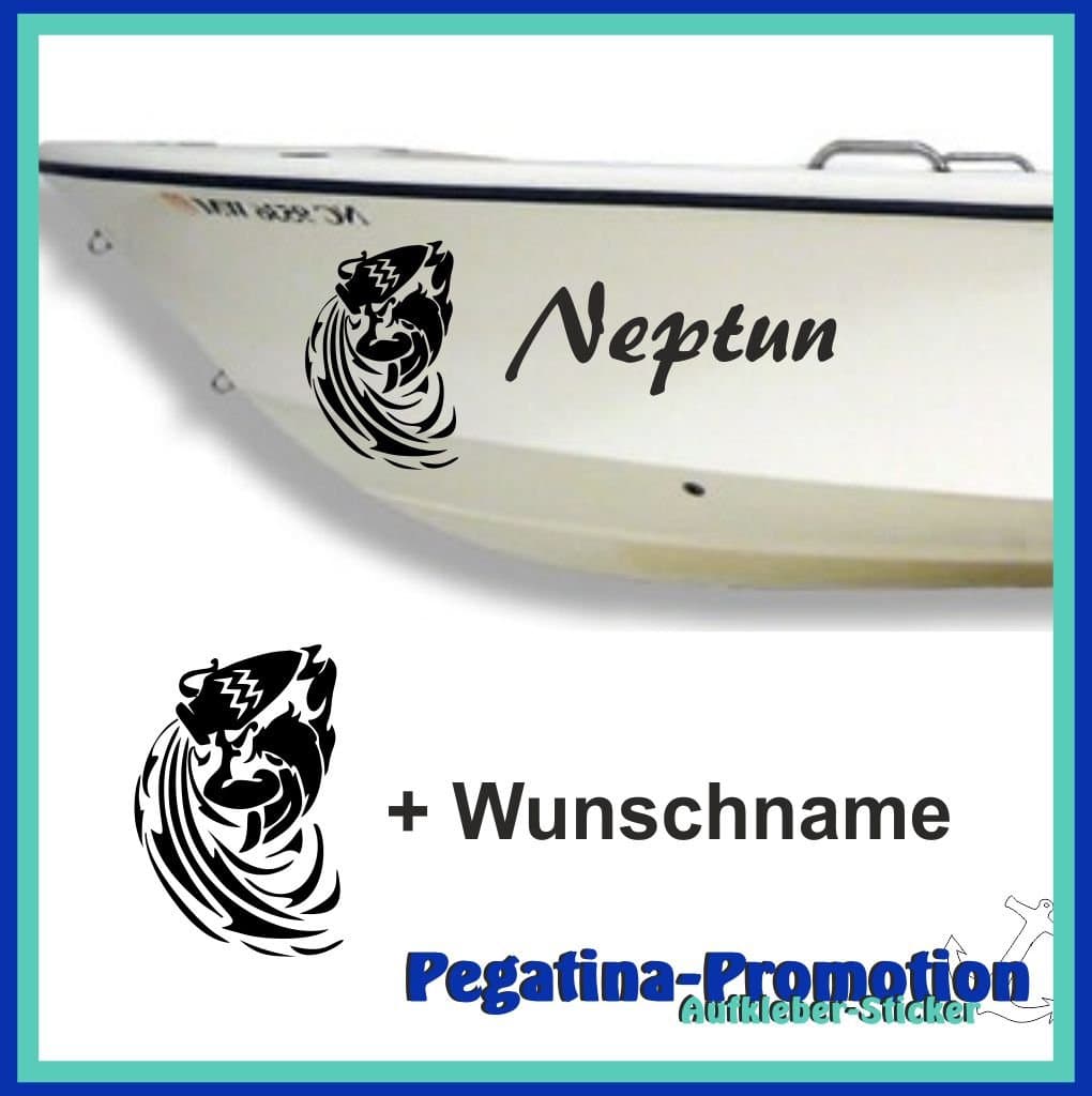2x Neptune with amphora with boat name ca. 60x20 cm Sticker from high-performance film - many colors to choose from - Angler Fishing Boat Stickers Boat Boats lettering bug tail fish Fishing boat Nautic Lake Fisherman Fishing Sticker stickers vinyl labels ship dinghy