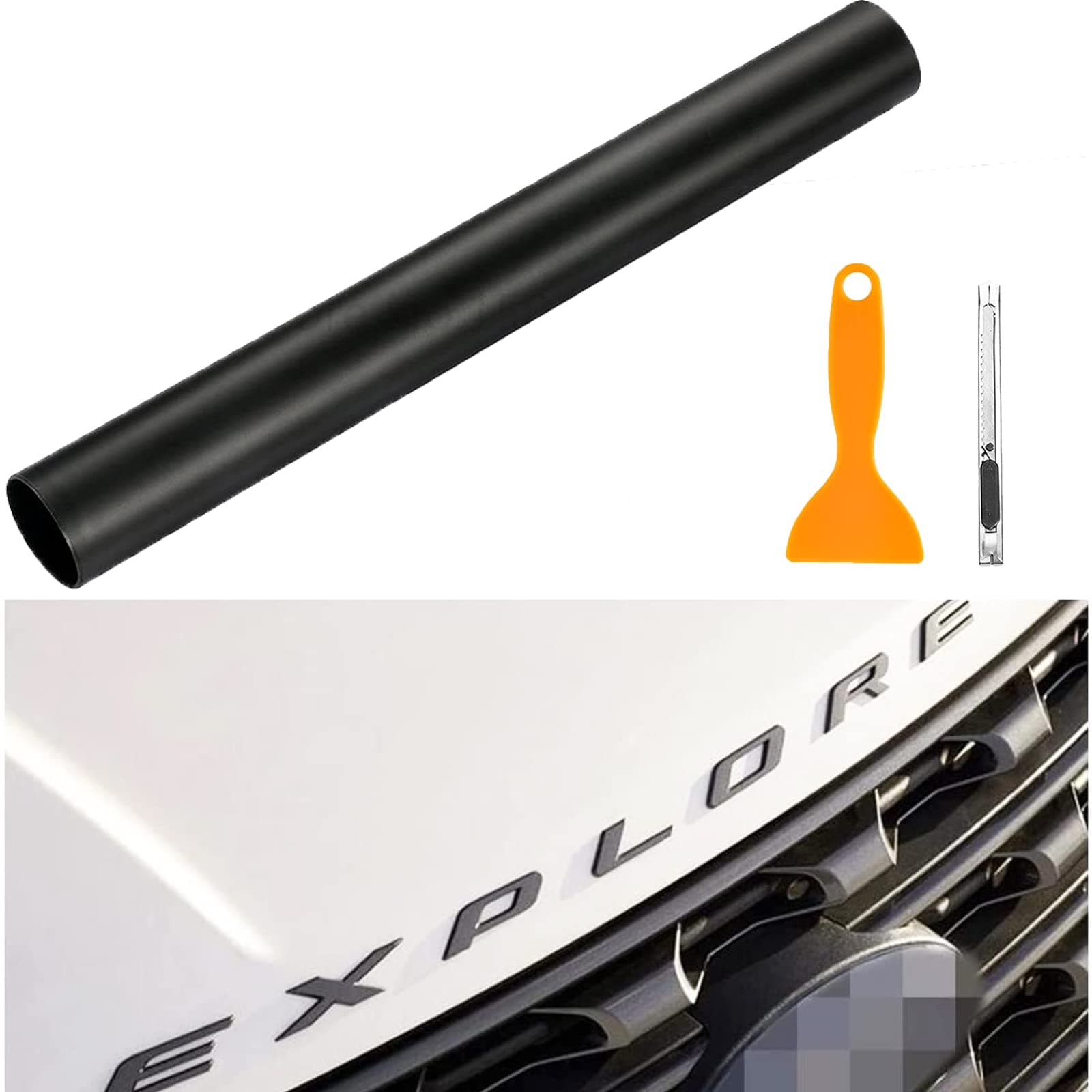 3Pcs PVC Blackout Emblems Overlays Kit Compatible for 2016-2023 Car Body Sticker Strong Adhesive Badges Stickers with Scraper+Paper Cutter (Matte Black)