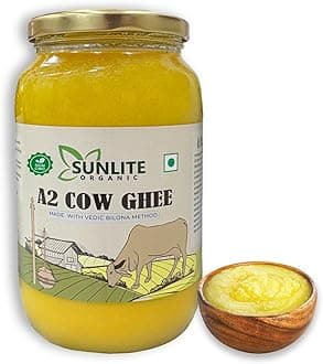 Sunlite Organic A2 Desi Cow Ghee 500ml Glass Bottle I Indian Origin Non-GMO Lab Tested Two Way Curd Churned Vedic Bilona Method Pure A2 Ghee I Natural & Healthy Cultured Desi Ghee
