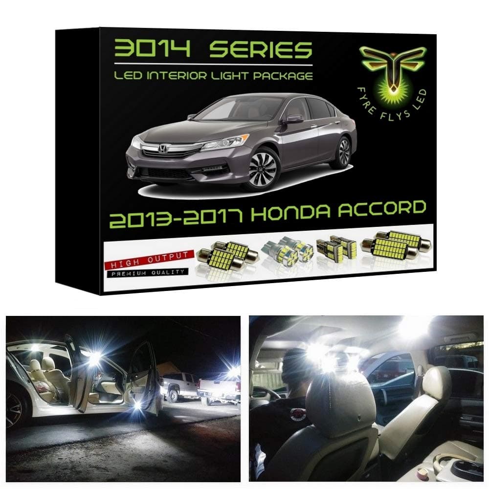 Fyre Flys 14 Piece White LED Interior Lights for 2013-2017 Honda Accord Super Bright 6000K 3014 Series SMD Package Kit and Install Tool