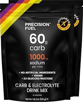 Precision Fuel PF60 Carb & Electrolyte Drink Mix Powder for Hydration & Energy - Endurance Sports Nutrition, Vegan, Hypotonic - 60g Carb, 1000mg Sodium per Litre - Mild Citrus Flavor, 2-Pack