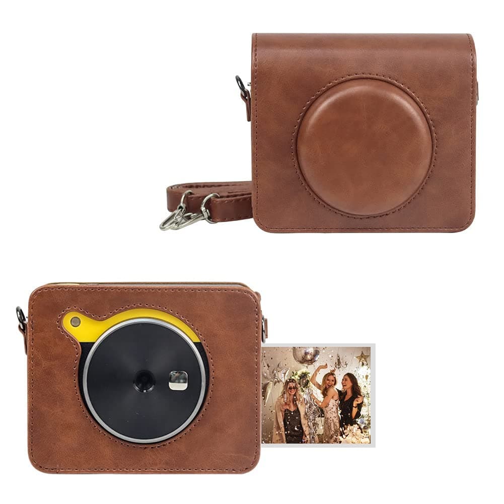 CAIYOULE Mini Shot 3 Retro Case Protective PU Leather Bag for 2-in-1 Portable Wireless Camera Photo Printer with Adjustable Shoulder Strap - Vintage Brown