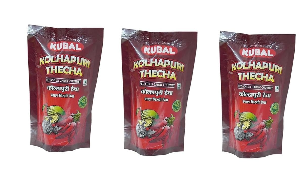Kubal Red Chilli Thecha | Authentic Maharashtrian Spicy Chili Paste | Traditional Flavorful & Fiery Condiment for Enhancing Meals | Pure Natural Ingredients | (100g Each - Pack of 3)