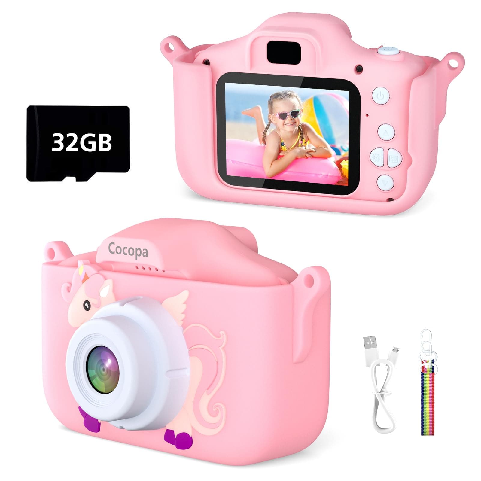 – Cocopa Kids Camera Digital Camera for 3-12 Year Old Girls,1080P HD Video Camera for Kids with 32GB SD Card/2 Inch IPS Screen, Birthday Christmas Toy Gifts for 3 4 5 6 7 Year Old Girls (Pink)