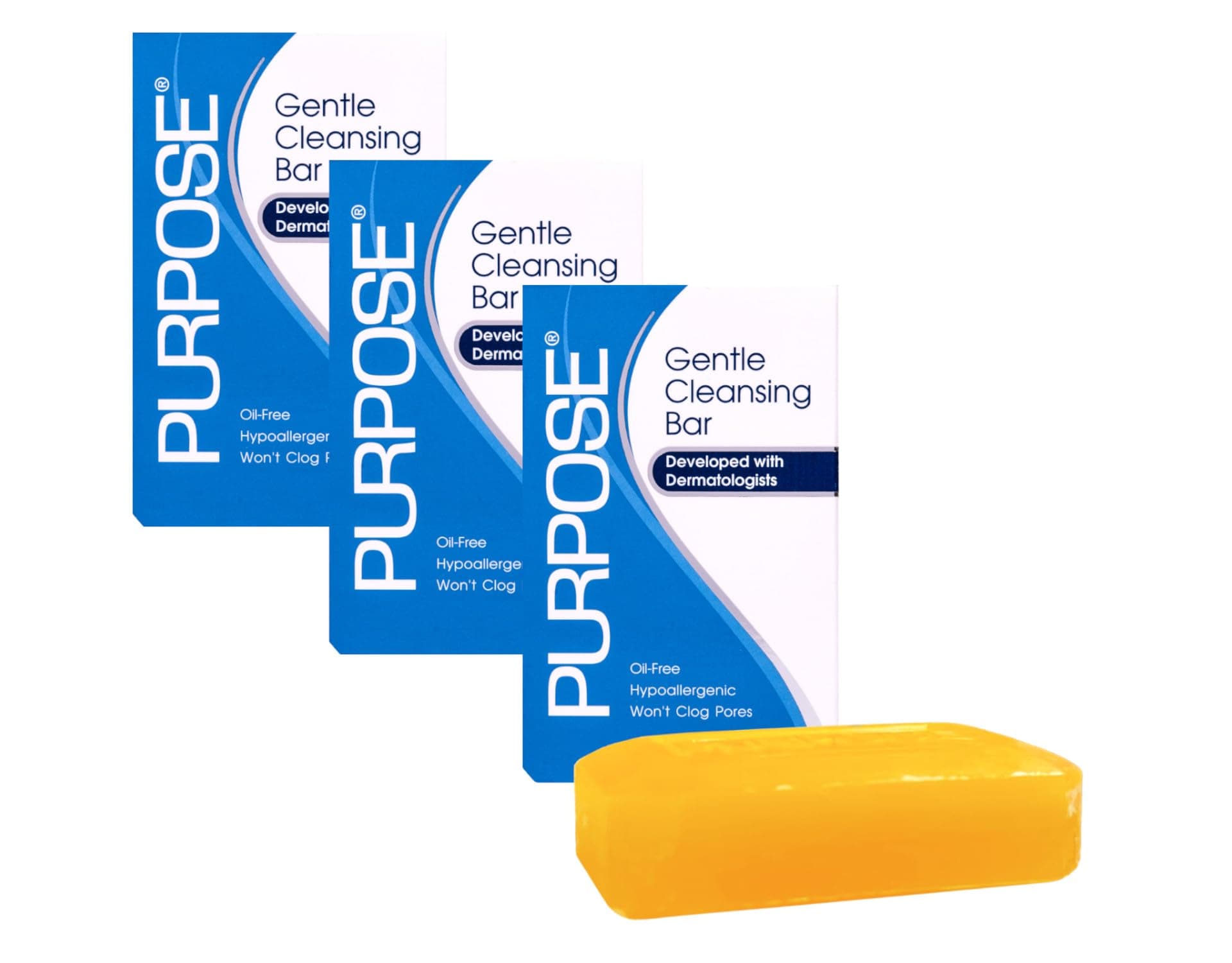 PURPOSE Gentle Cleansing Bar, Developed with Dermatologists, For Sensitive & Dry Skin, Oil-free, Hypoallergenic, Sulfate-Free, 6 oz Bar (Pack of 3)