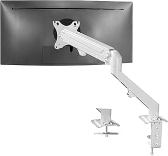 VIVO Articulating Single 17 to 27 inch Pneumatic Spring Arm Clamp-on Desk Mount Stand, Fits 1 Monitor Screen with Max VESA 100x100, White, STAND-V101WO
