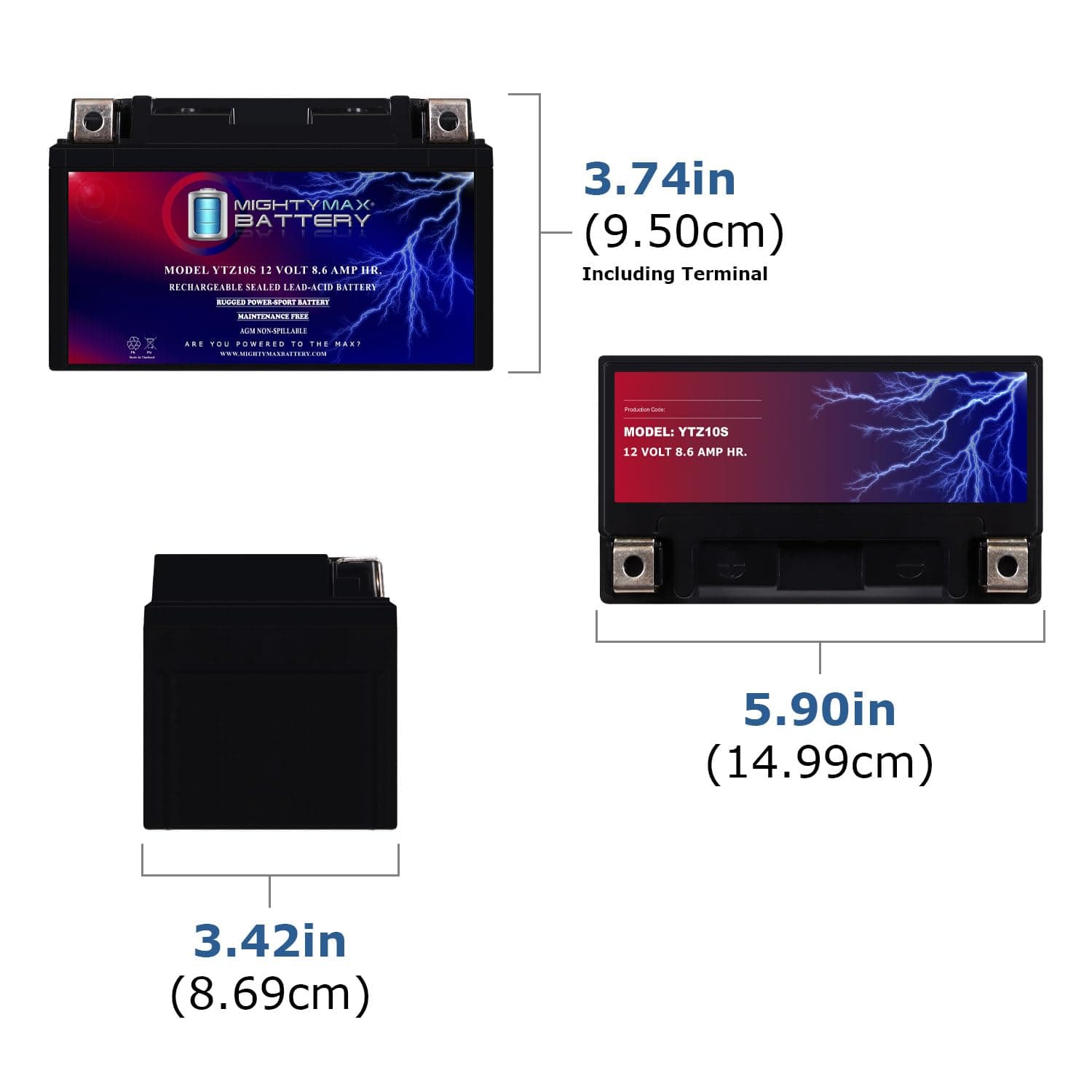 Mighty Max Battery YTZ10S -12 Volt 8.6 AH, 190 CCA, Rechargeable Maintenance Free SLA AGM Motorcycle Battery