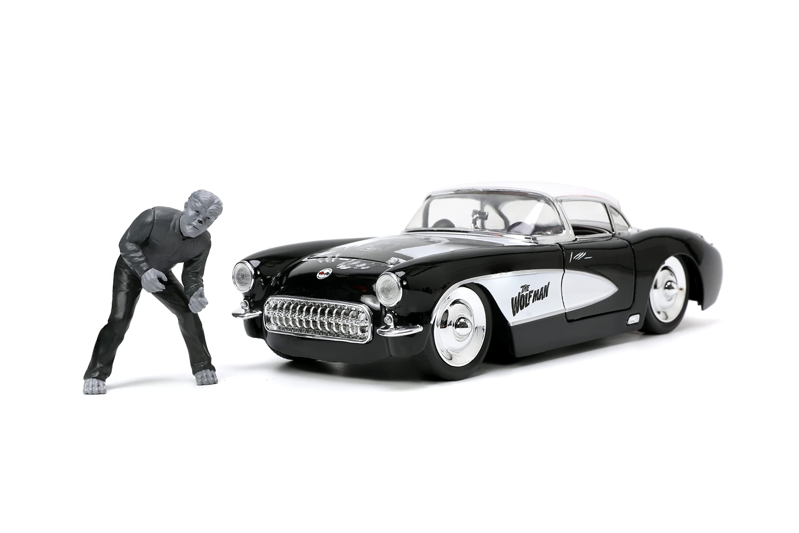 Jada Universal Monsters 1:24 1957 Chevy Corvette Die-cast Car & 2.75" Wolfman Figure, Toys for Kids and Adults