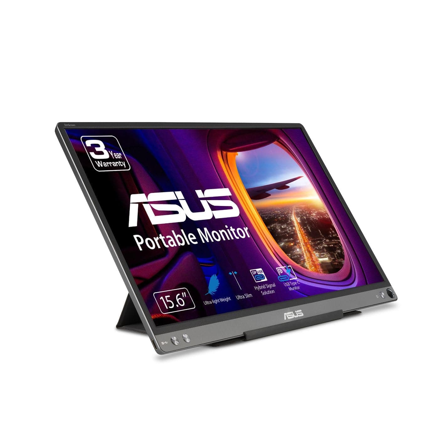 ASUS Zenscreen Mb16Ace 15.6 Inch Portable Usb Type-C Monitor Full Hd (1920 X 1080) Ips Eye Care With Lite Smart Case External Screen For Laptop, Dark Gray