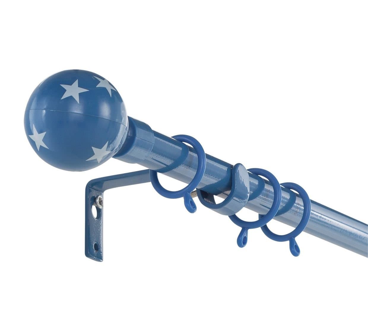 Extendable Blue Stars Curtain Pole Set With Curtain rings, Finials, Fittings & Fixtures.