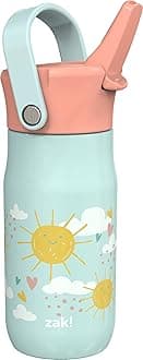Zak DesignsHarmony Kid Water Bottle for Travel or At Home, 14oz Recycled Stainless Steel is Leak-Proof When Closed and Vacuum Insulated (Happy Day)
