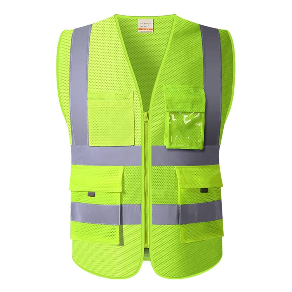 Medium High Visibility Yellow Safety Vests reflective mesh with pockets and zipper | hi vis clothing for men and women|construction workwear(M, Fluorescent yellow)
