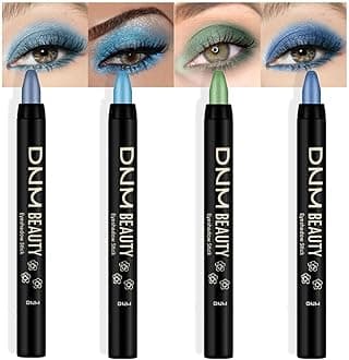 evpct 4Pcs Cream Blue Eyeshadow Stick Pencil Set for Eyes Waterproof Sky Blue Dazzling Blue Greenish Cyan Royal Blue Shimmer Metallic Holographic Eyeshadow Crayon Stick Bulk