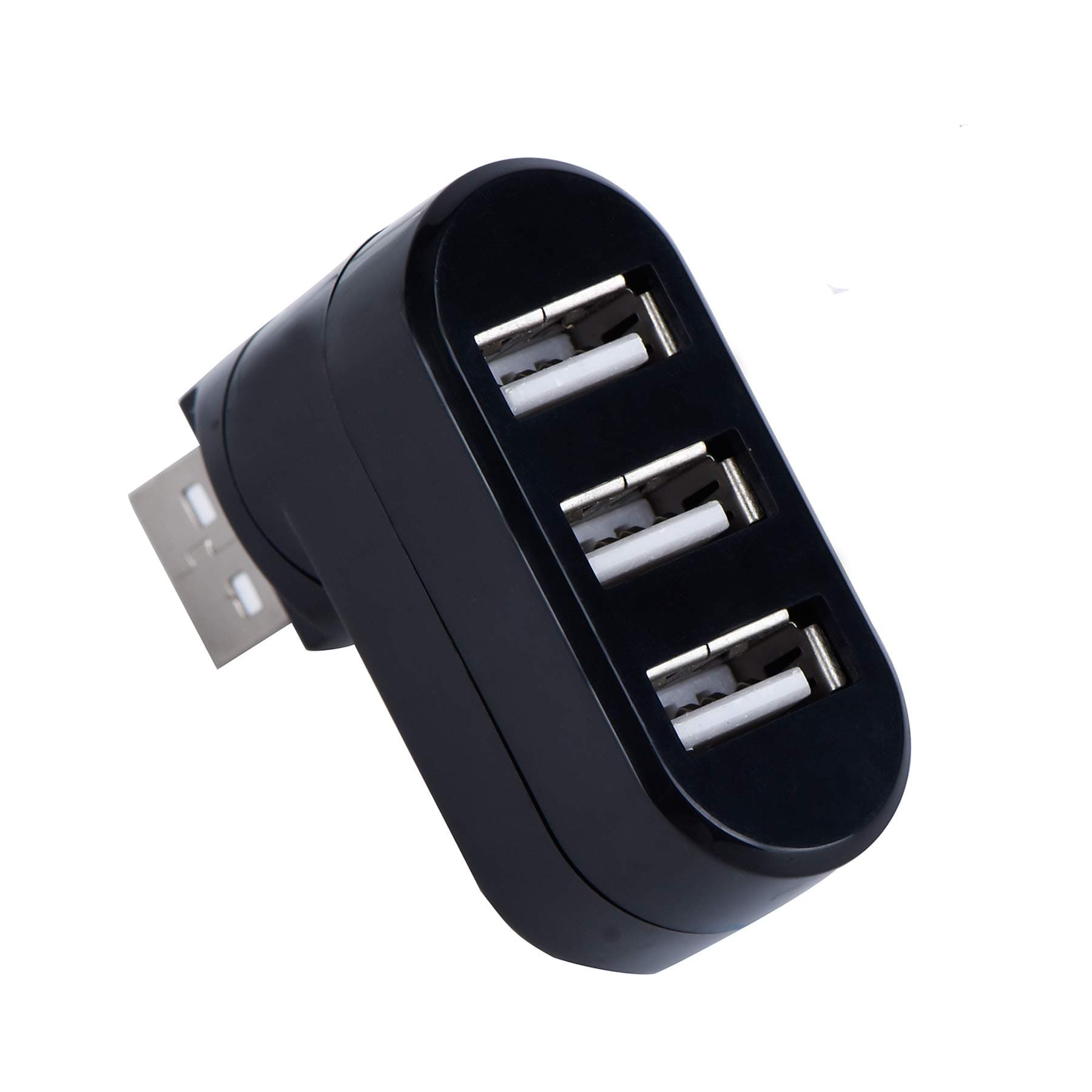 3 Ports USB 2.0 Hub 180 Degrees Rotation Mini Rotate External Splitter Adapter For Notebook Laptop PC (Black)