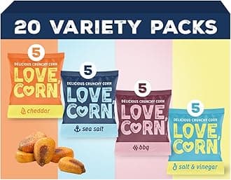 - Family Favorite Sea Salt, BBQ, Salt & Vinegar, Cheddar | Delicious Crunchy Corn Snacks | .07oz x 20 Gluten Free, Vegan Bags | Convenient for Lunch Boxes, Commuting & Office Snacks