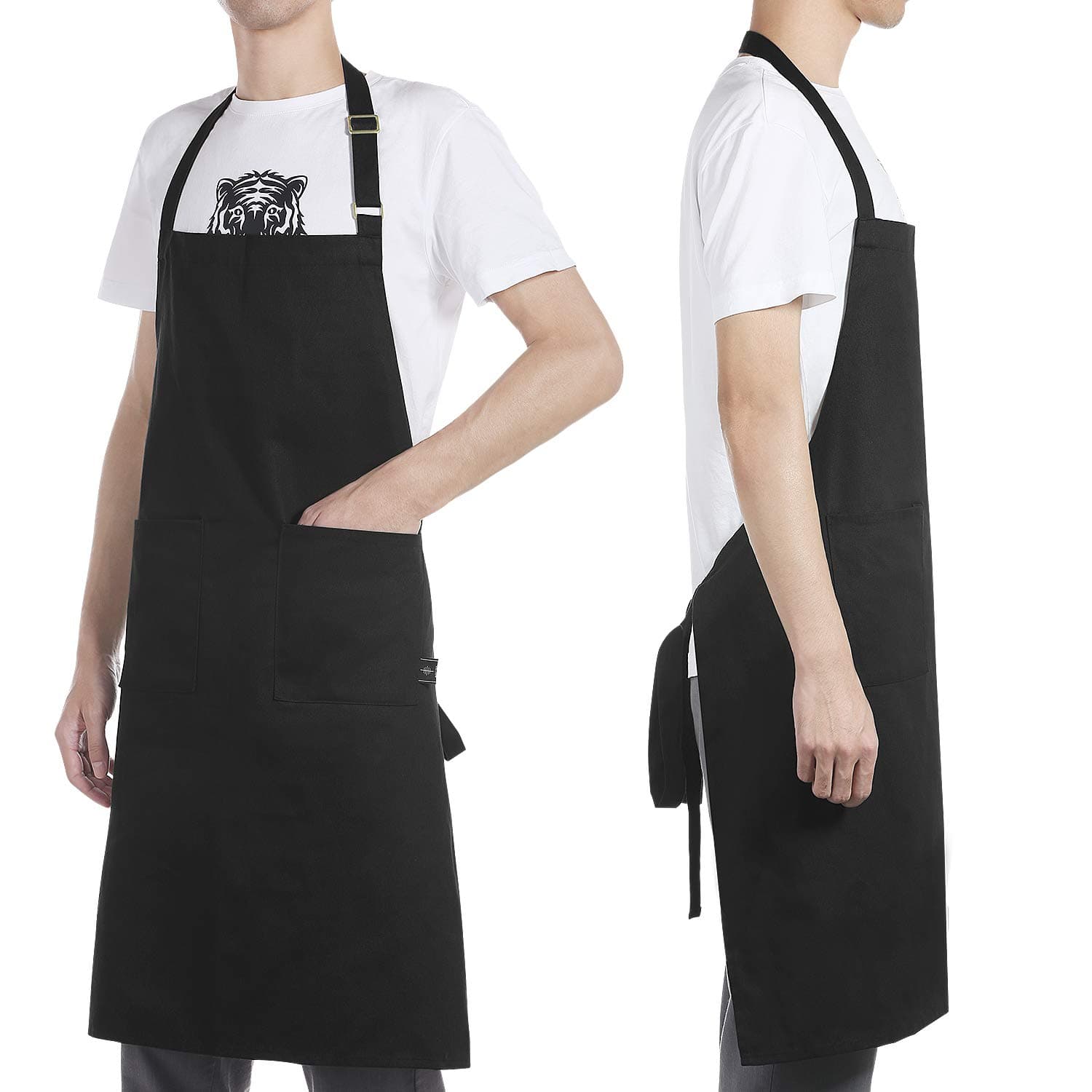 BONTHEE Adjustable Chef Bib Apron Kitchen Grilling Apron for Women Men Chef - Black