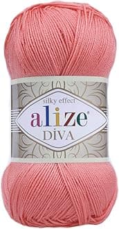 Alize Hand Knitting Yarn 100% Microfiber Acrylic Yarn Diva Silk Effect Thread Crochet Art Lace Craft Lot of 4 skeins 400gr 1532yds Color (619 Coral)