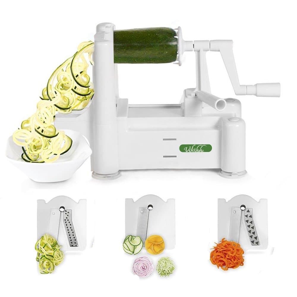 vikilulu Spiralizer 3-Blade Vegetable Spiralizer Foldable Spiral Slicer Zucchini Noodle & Veggie Pasta & Spaghetti Maker for Low Carb/Paleo/Gluten-Free Meals