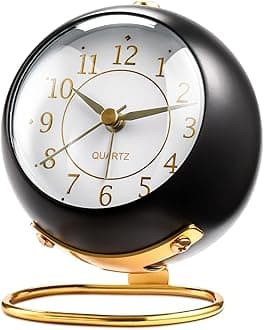 Analog Alarm Clocks for bedrooms,Small Desk Clocks ,Night Light, Non-Ticking，Battery Powered ,Silent Alarm Clock,Simple Design Desktop Alarm Clock. (Black)