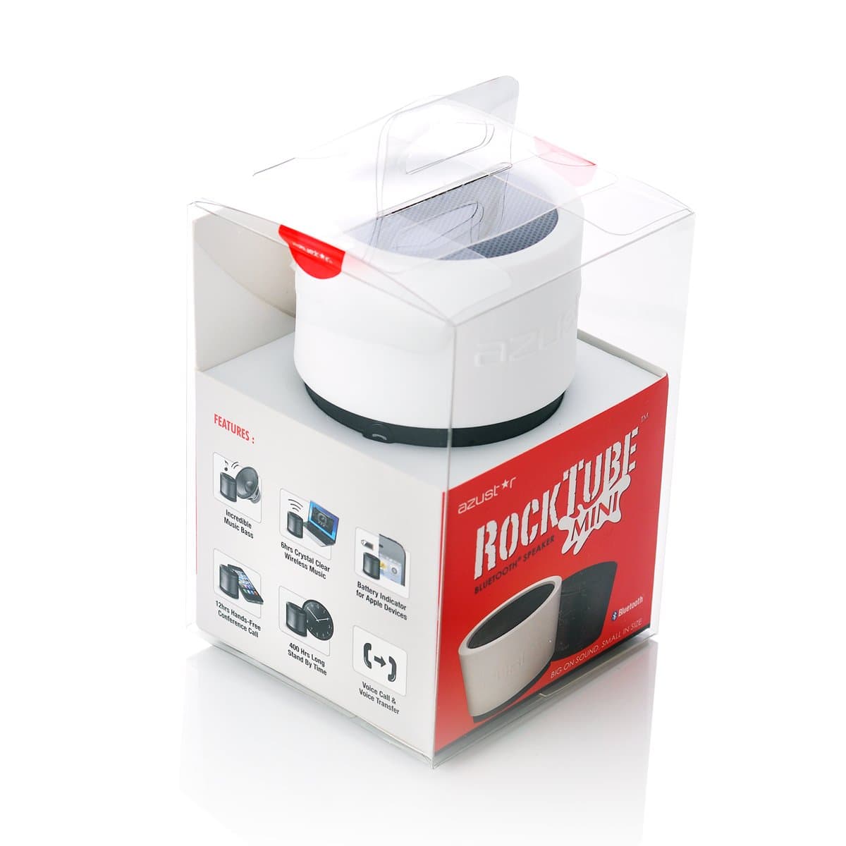 Rocktube Mini Portable Bluetooth Speaker in White sleeve