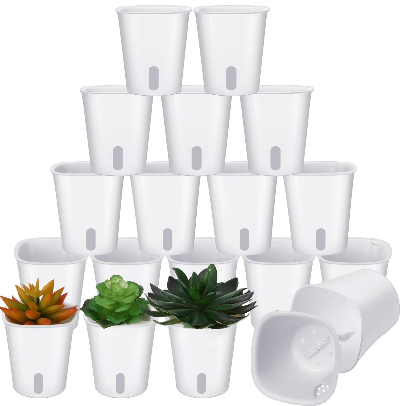 20 Pcs 3 Inch Self Watering Pots Self Watering Planters for Indoor Planters Plastic Garden Flower Pots with Level Indicator Vents for Herbs