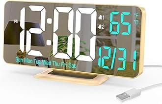 KOSUMOSU Dual Alarm Clock 6.7in Gold Desk Clock with Dimming, 12/24h, Seconds, Date, Day of Week, Temp, Digital LED Clock for Bedroom, Digital Calendar Clocks for Living Room Gold Desk Accessories