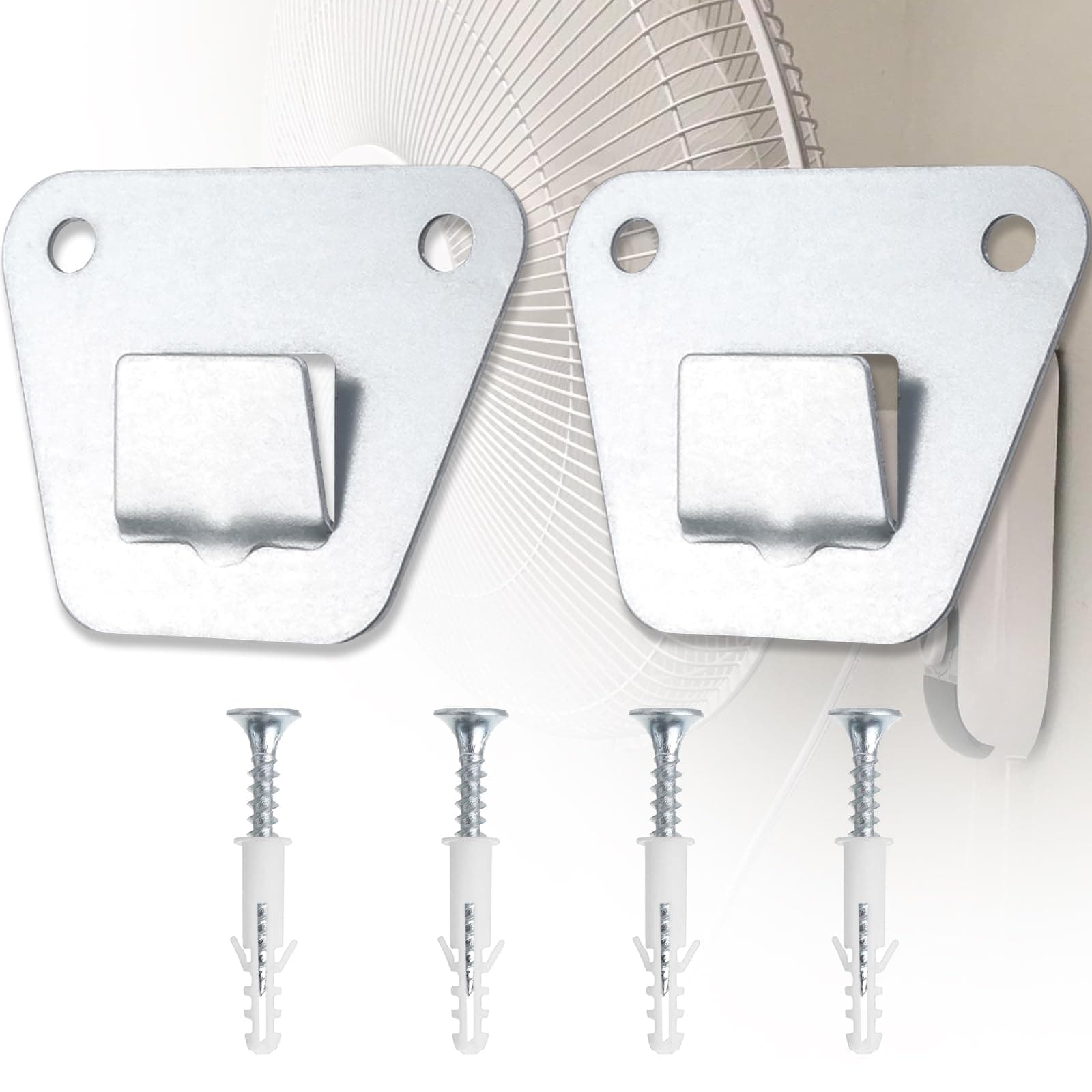 2-Set Heavy Duty Wall Fan Mounting Bracket - Solid Steel, with Fastening Screws, Oscillation Fans Hidden Holder