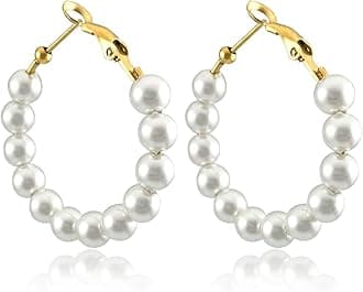 Pearl Hoop Earrings for Women Fashion Dangle Hypoallergenic Layer Earrings Drop Dangle Earrings Gifts for Women