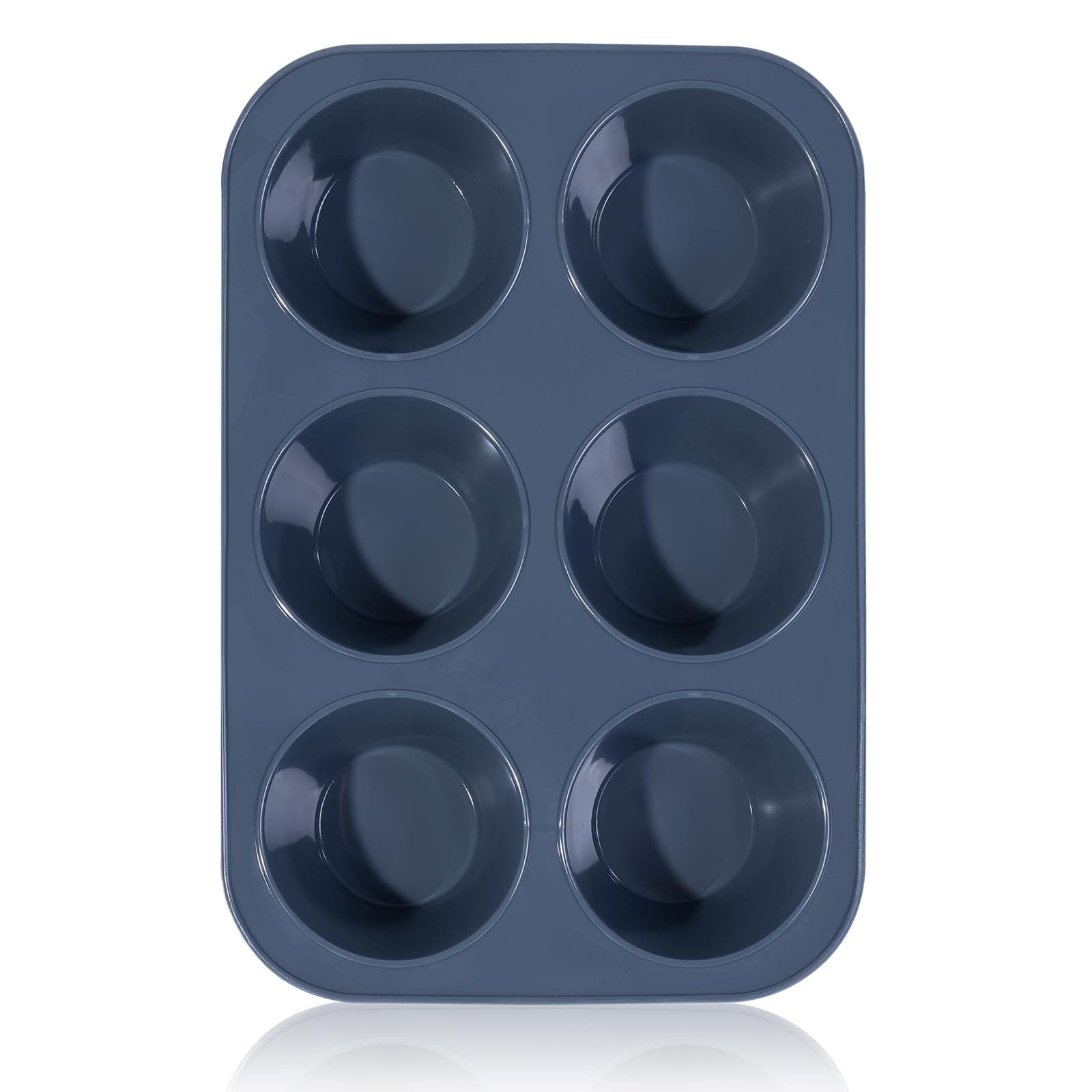 Deep and Jumbo Muffin Tray 6 Cup Large Silicone Muffins Pan, Non-Stick Giant Cupcake Tin, Silicon Bakeware, Baking Case, Baking Mould for Yorkshire Pudding, Bun, Cupcakes, 27.8 x 19 x 5 cm (Grey)