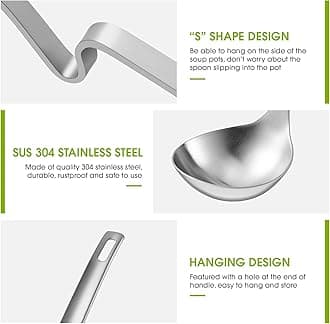 Patelai Hot Pot Slotted Ladle Set Stainless Steel Soup Ladle Strainer Scoops Cooking Skimmer Cookware Utensil for Hotpot Scooping Sauce Serving, 12 Inch(8 Pcs,Silver)