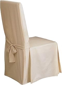 SureFit Natural Cotton Duck Dining Chair Slipcover – Full Length Relaxed Fit Chair Cover/Perfect for Adding Accents to Your Dining Room
