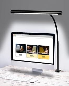 LED Desk Lamp for Home Office, Eye-Caring LED Desk Light Bar with Gooseneck, 12W Dimmable Overhead Light for Desk, Architect Clamp Lamp for Reading Study Workbench