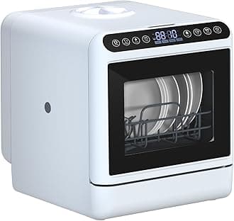 Table Top Dishwasher, Portable Countertop Dishwasher, 5L Tank, Energy-Efficient, 5 Wash Programs, 75°C High-Temperature Cleaning, 40-Piece Capacity, White