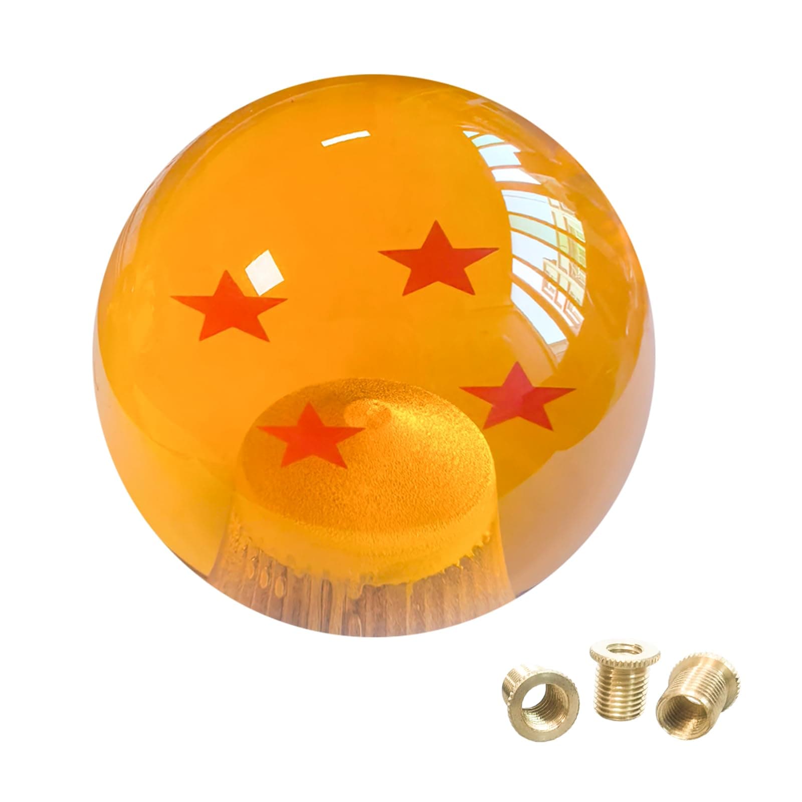 Round Ball Shift Knob for Most Manual Automatic Cars Universal Dragon Ball Gear Shift Knob with 3 Adapters M8x1.25, M10x1.25, M10x1.5(Yellow 4 Stars)