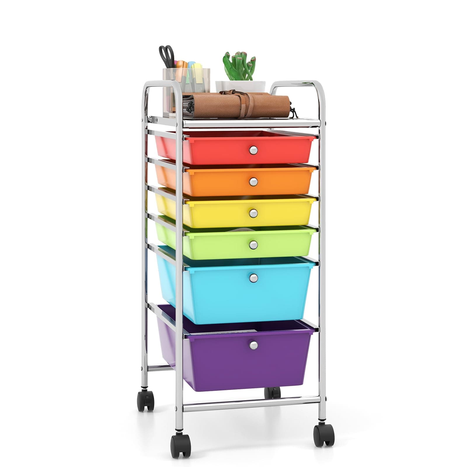 Giantex 6 Storage Drawer Cart Rolling Organizer Cart for Tools Scrapbook Paper Home Office School Multipurpose Mobile Utility Cart (Tomato, Orange, Light Green, Turquoise, Purple)