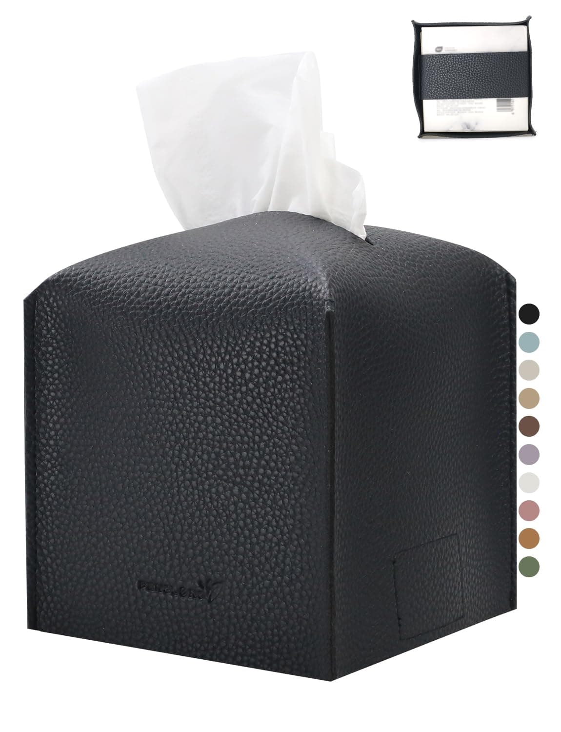 Tissue Box Cover 5X5X5'' PU Leather Tissue Holder Square Tissue Cube Box Organizer for Bathroom Vanity Countertop, Car, Night Stands, Office, Home, Kitchen (1Pack, Black)