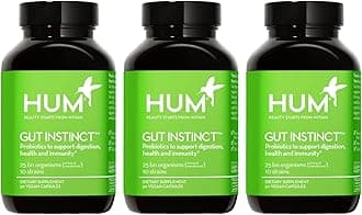 HUM Gut Instinct Daily Probiotics for Women and Men, Digestive Health, Lactobacillus, Bifidobacterium Strains for Immune Support, Probiotic Supplement for Healthy Gut Diversity, 90 Capsules