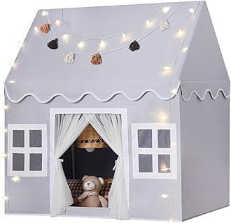 Senodeer Kids Play Tent Indoor: Mat, Tassel Garland, Star Lights - Gray Girl Tent Playhouse for Toddlers Kids Toys for Boy Girl Birthday Gift