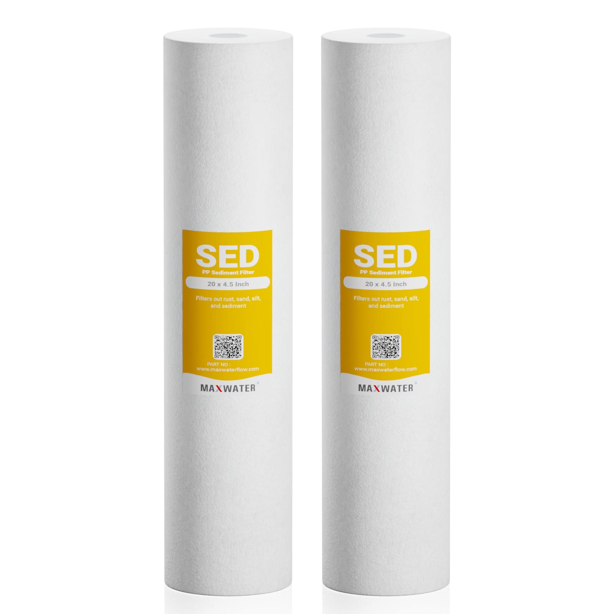 Max Water 1 Micron 20 x 4.5 Sediment Water Filter Cartridge - Whole House Water Filter Replacement Cartridge for Well Water System Compatible with DGD-5005-20, FP25B, AP810-2, FPMB5-20, 2-Pack