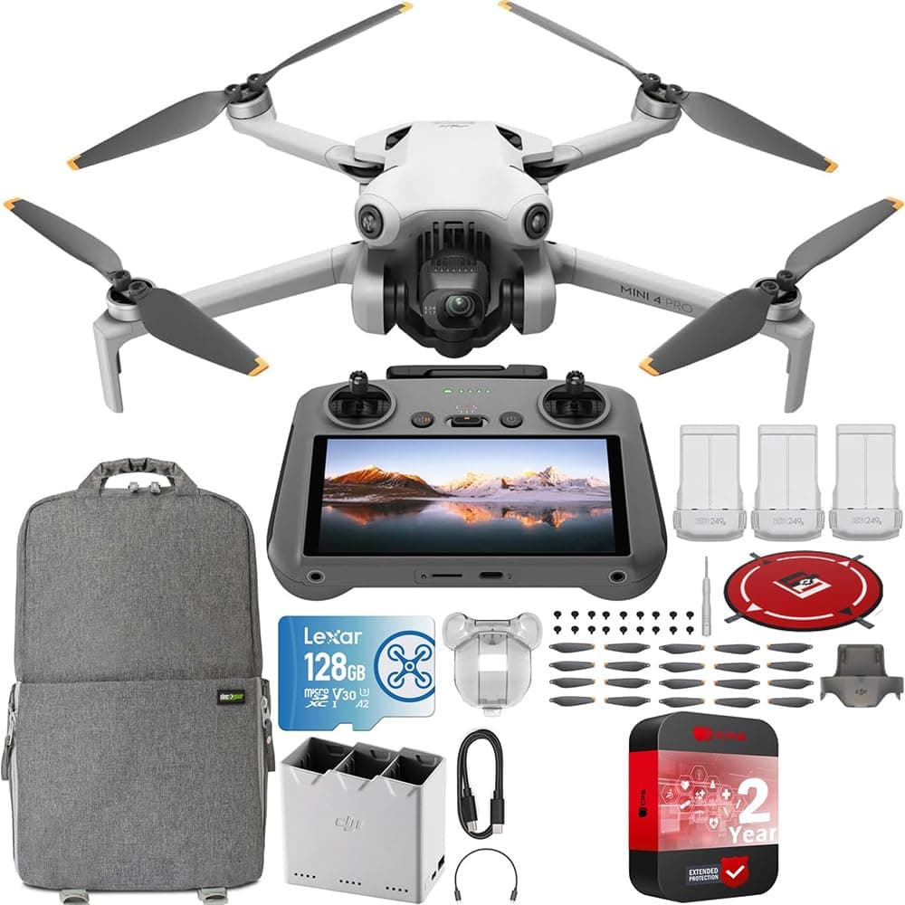 Mini 4 Pro Folding Drone with RC 2 Remote (With Screen) Fly More Combo, 4K HDR Video Camera for Adults, Under 249g, Omnidirectional Sensing, 3 Batteries Bundle with Deco Gear Accessories