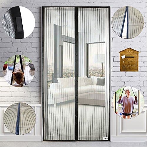 Magnetic Screen Door Mesh Curtain and Full Frame Velcro Magic Bug Screen Door Keep Bugs Mosquitoes Out Lets Cool Breeze In- Fits Door Up To 36" x 82" MAX