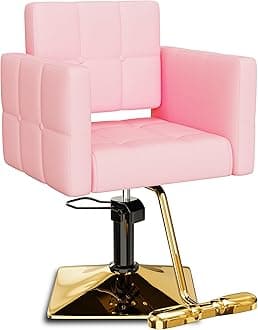Baasha Comfortable Hair Salon Chair, Gold Salon Chairs with Heavy Duty Hydraulic Pump, 360° Swivel Hair Stylist, Styling Chair, Weight Capacity Up to 330 lbs - Gold & Pink