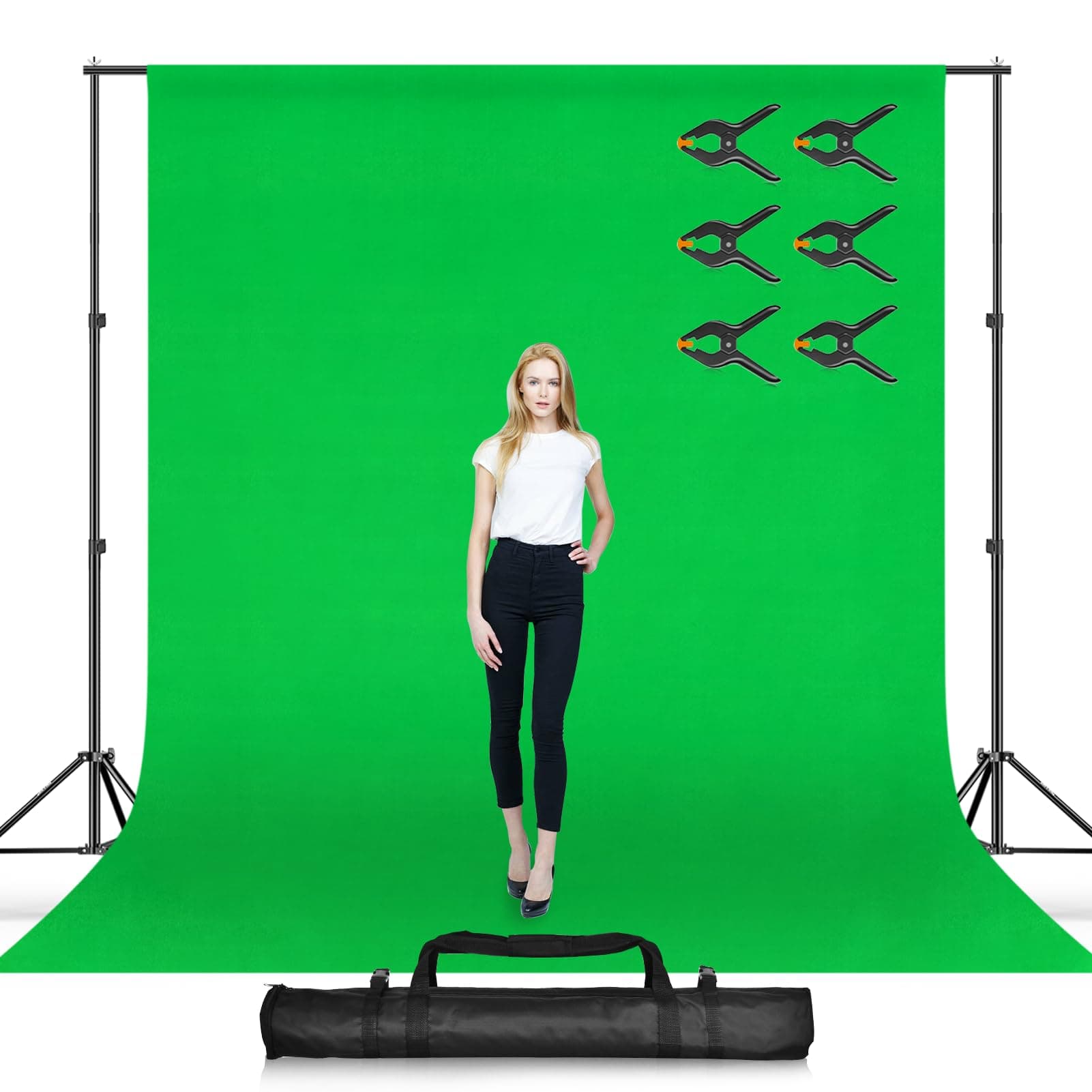 EMARTGreen Screen Background with Stand, 3m Wide X 2m High Photography Backdrop Stand Kit with 2.6mx3m Muslin Chromakey Backdrop for Portrait, Video, Shooting, Photo, Studio