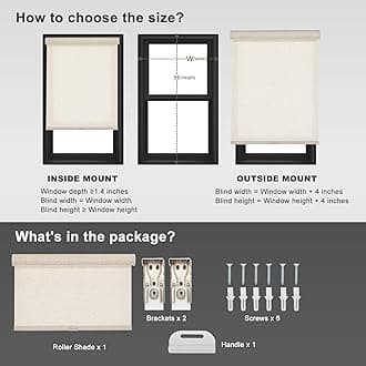 Persilux Light Filtering Roller Shades for Windows,Cordless,Linen Fabric,Roller Blinds,Thermal Insulated Fabric UV Protection Shades for Home,Office,Bedroom,Door,Light Filtering-Cream,44" W X 72" H