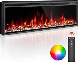 Electric Fireplace Insert, 60 Inch Fireplace Heater and Linear Fireplace with 15 Moon Light Colors, Fireplace Insert with 5100 BTU Heat Output, Timer, Remote Control, Low Noise, 750/1500W