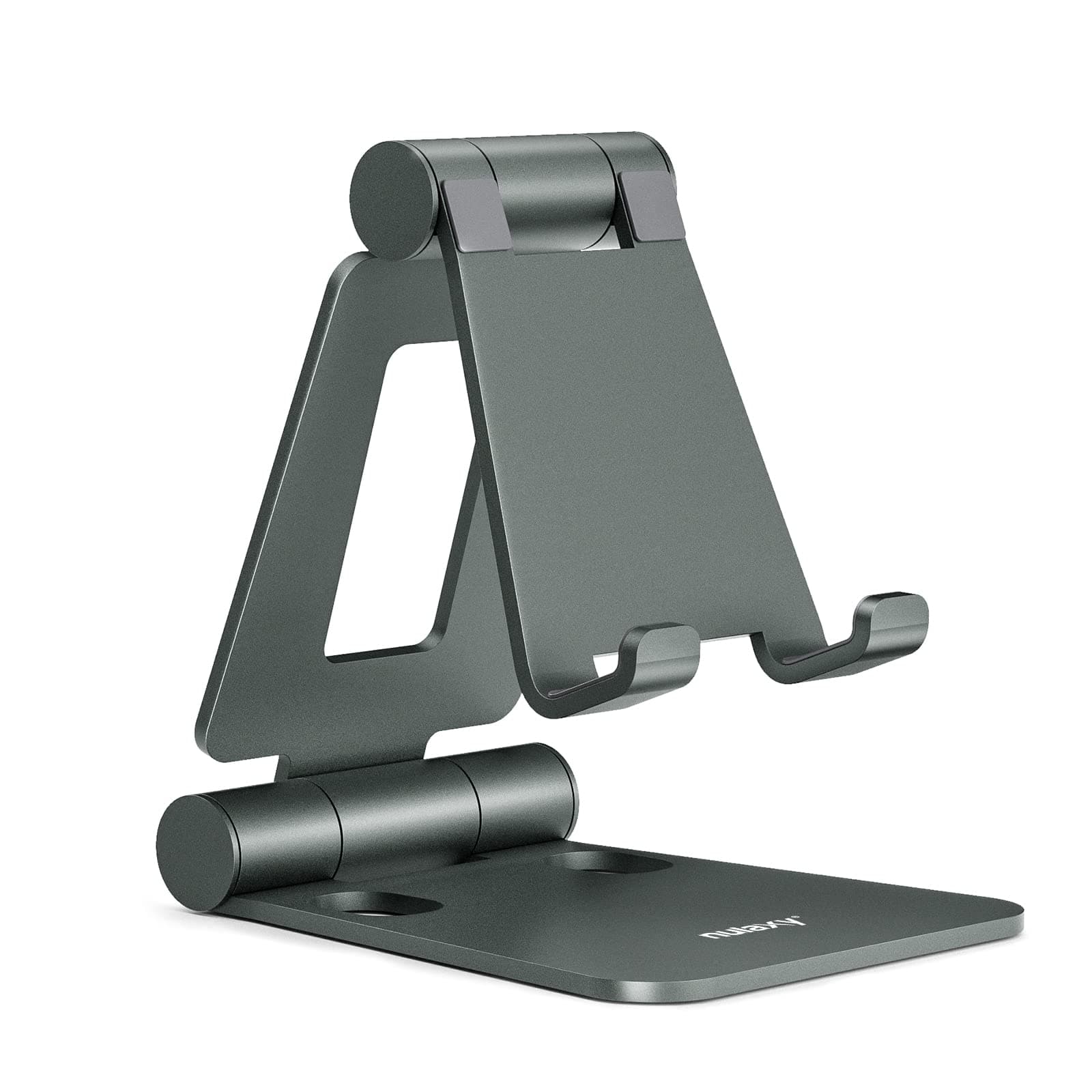 Nulaxy Aluminum Phone Stand for Desk, Adjustable Phone Holder, Foldable Metal Stand Mount Cradle Dock Compatible with iPhone 17 16 15 14 13 12 11 Pro Mini Pro Max Xs XR X 8 7, All Smartphones - Gray