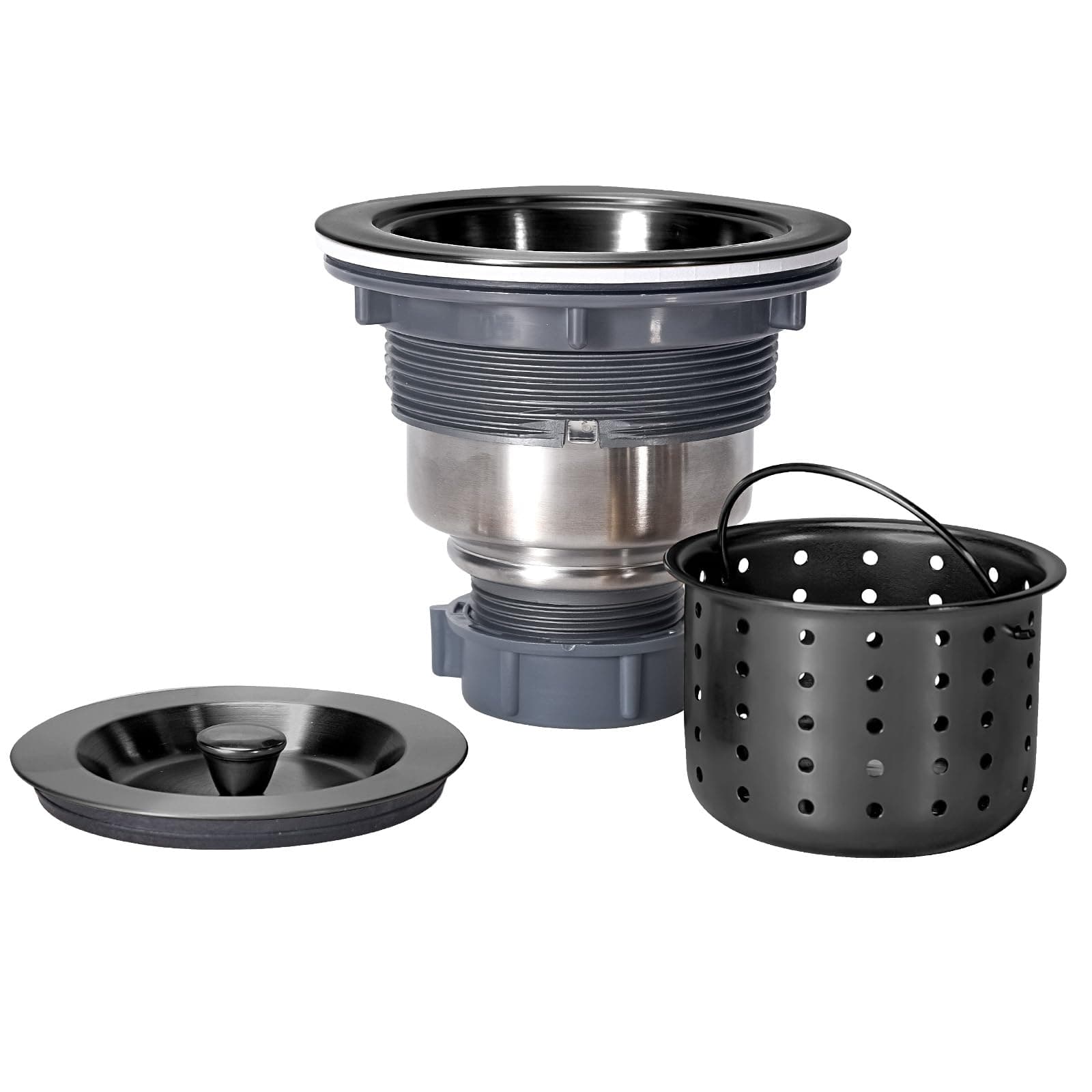 Kitchen Sink Drain 3-1/2 Inch Black Sink Drain Assembly Kit, Removable Deep Sink Strainer Basket with Sink Stopper/Sealing Lid for Home, Kitchen, Stainless Steel
