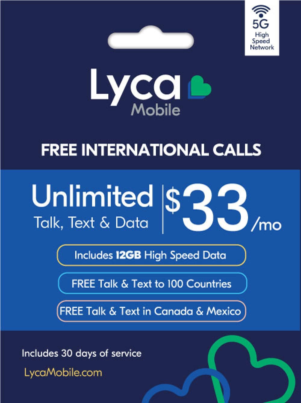 Lyca Mobile USA Prepaid 5G/4G SIM Card | $33 Plan | Unlimited Talk, Text & Data | 12GB High Speed Data